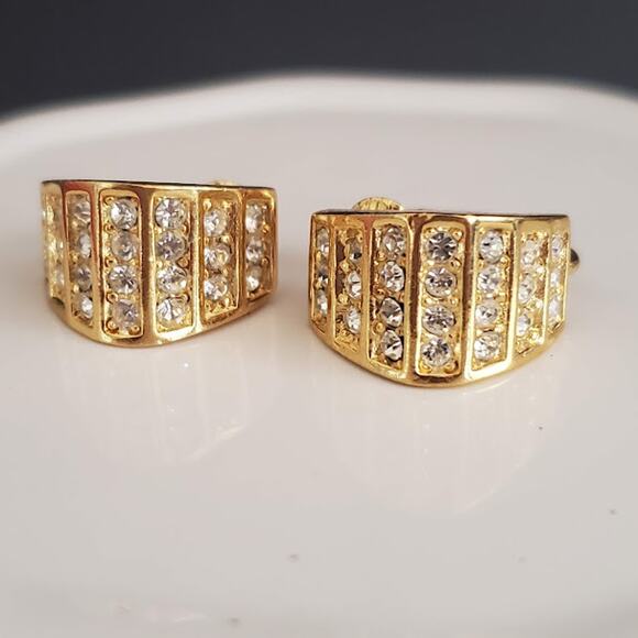 Christian Dior Vintage Gold Plate Rhinestone Pave Clip On Hoop Earrings Chr.Dior - Picture 5 of 7
